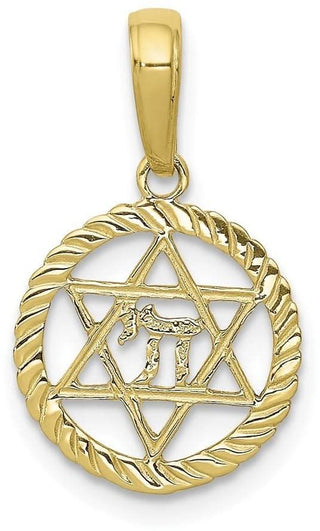 10k Yellow Gold Star Of David And Chi In Circle Pendant