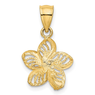 10K Yellow Gold Polished and Diamond-cut Beaded Plumeria Flower Charm
