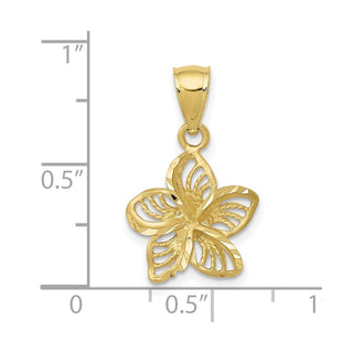 10K Yellow Gold Polished and Diamond-cut Beaded Plumeria Flower Charm