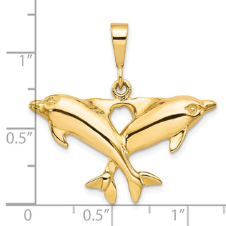 10k Yellow Gold Solid Polished Twin Dolphins Pendant
