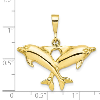 10k Yellow Gold Solid Polished Twin Dolphins Pendant