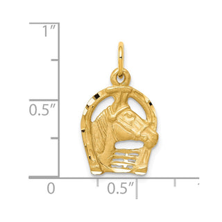 10k Yellow Gold Solid Diamond-Cut Horsehead In Horseshoe Charm