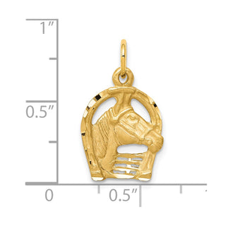 10k Yellow Gold Solid Diamond-Cut Horsehead In Horseshoe Charm