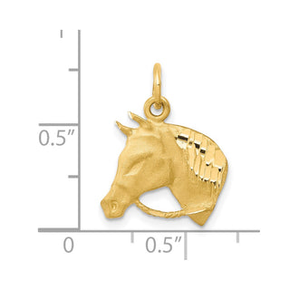 10k Yellow Gold Solid Satin Horsehead w/Reins Charm
