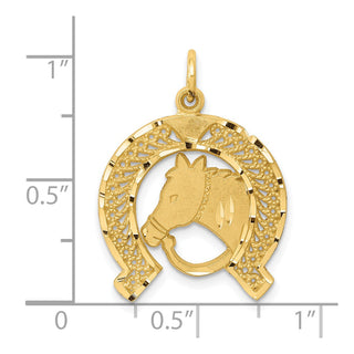 10k Yellow Gold Solid Flat-Backed Horsehead In Horseshoe Charm