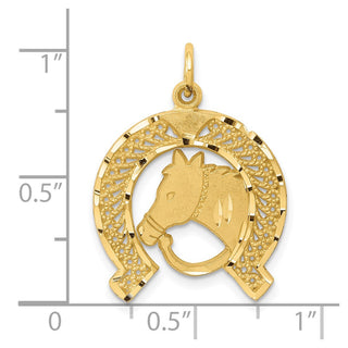 10k Yellow Gold Solid Flat-Backed Horsehead In Horseshoe Charm