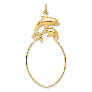 10K Yellow Gold Double Dolphin Charm Holder Pendant