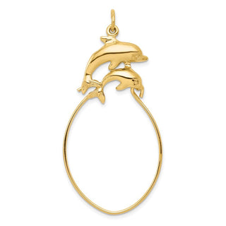 10K Yellow Gold Double Dolphin Charm Holder Pendant