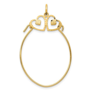 10K Yellow Gold Double Heart Charm Holder Pendant