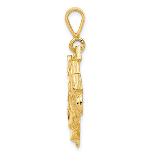 10k Yellow Gold Solid Diamond-cut Semi w/Trailer Charm