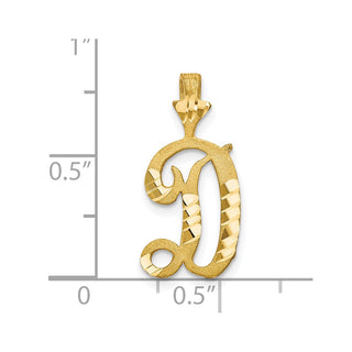 10k Yellow Gold Diamond-Cut Grooved Initial D Pendant
