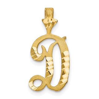 10k Yellow Gold Diamond-Cut Grooved Initial D Pendant