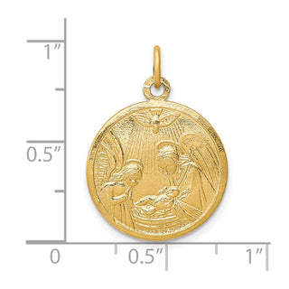 10k Yellow Gold Solid Satin Polished Baptism Disc Pendant