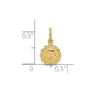 10k Yellow Gold Solid Satin Polished Our Lady Of Sorrows Disc Pendant