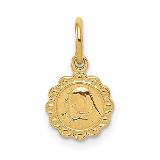 10k Yellow Gold Solid Satin Polished Our Lady Of Sorrows Disc Pendant