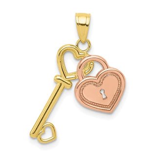 Two-Tone 10k Yellow and Rose Gold Heart and Key Pendant