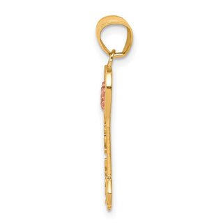 Two-Tone 10k Yellow and Rose Gold I Love You Key w/ Flower Pendant