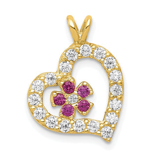 10k Yellow Gold CZ Heart and Flower Charm 10C920