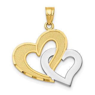 10k Yellow Gold With Rhodium-Plating Double Heart Pendant