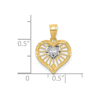 10k Yellow Gold with Rhodium-Plating Heart w/Cross Pendant 10C935