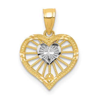 10k Yellow Gold with Rhodium-Plating Heart w/Cross Pendant 10C935