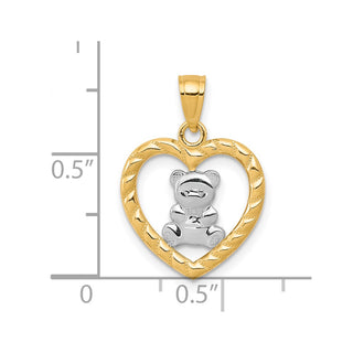 10k Yellow Gold With Rhodium-Plating Teddy Bear Heart Pendant