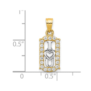 10k Yellow Gold With Rhodium-Plating CZ I Love You Pendant