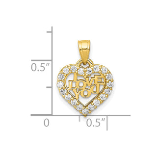 10k Yellow Gold Small CZ I Love You Heart Pendant