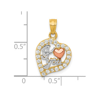 10k Yellow and Rose Gold with White Rhodium I Love You CZ Heart Pendant