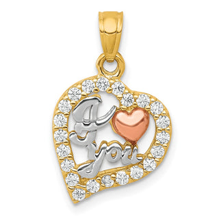 10k Yellow and Rose Gold with White Rhodium I Love You CZ Heart Pendant