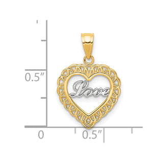 10k Yellow Gold w/ Rhodium LOVE Heart Pendant 10C953