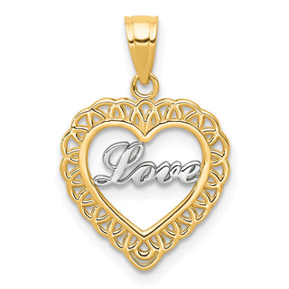 10k Yellow Gold w/ Rhodium LOVE Heart Pendant 10C953