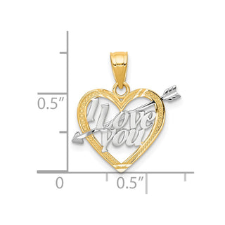 10k Yellow Gold With Rhodium-Plating I Love You Heart Pendant