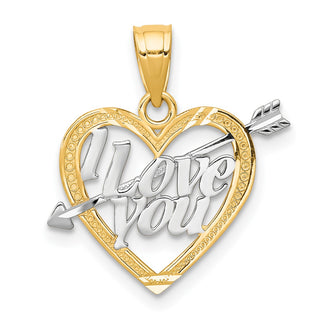 10k Yellow Gold With Rhodium-Plating I Love You Heart Pendant