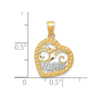 10k Yellow Gold & Rhodium MOM Heart Pendant 10C959