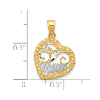 10k Yellow Gold & Rhodium MOM Heart Pendant 10C959