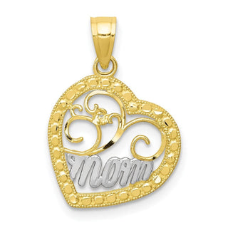 10k Yellow Gold & Rhodium MOM Heart Pendant 10C959