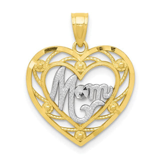 10k Yellow Gold & Rhodium MOM Heart Pendant 10C960