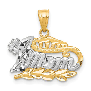 10k Yellow Gold With Rhodium-Plating #1 Mom Pendant