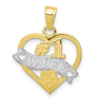 10k Yellow Gold With Rhodium-Plating #1 Wife Heart Pendant