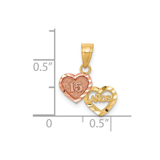 Small Two-Tone 10k Yellow and Rose Gold 15 Anos Quinceanera Charm
