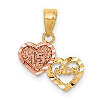 Small Two-Tone 10k Yellow and Rose Gold 15 Anos Quinceanera Charm