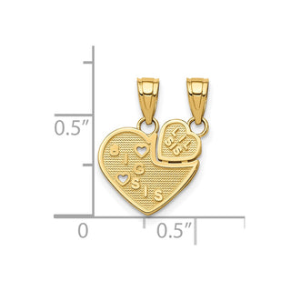 10k Yellow Gold Big Sis, Lil Sis Break-Apart Heart Charm