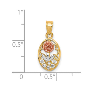 10k Yellow and Rose Gold with White Rhodium CZ Rose Pendant