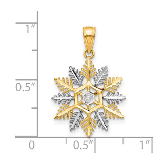 10k Yellow Gold With Rhodium-Plating Snowflake Pendant