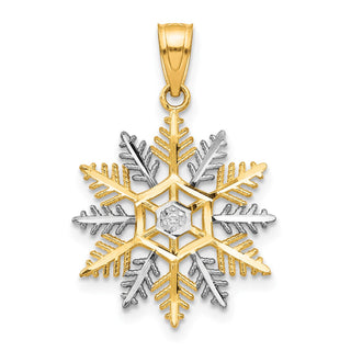 10k Yellow Gold With Rhodium-Plating Snowflake Pendant