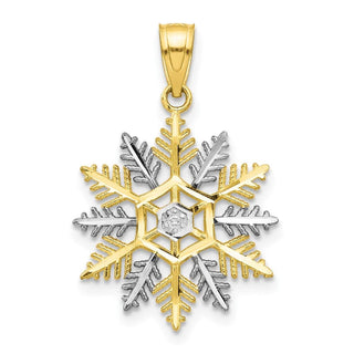 10k Yellow Gold With Rhodium-Plating Snowflake Pendant