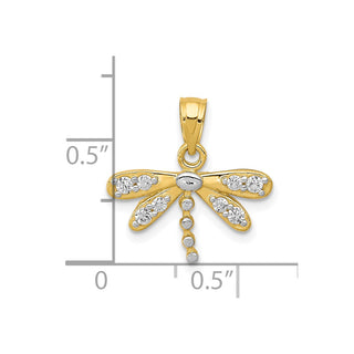 10k Yellow Gold With Rhodium-Plating CZ Dragonfly Pendant