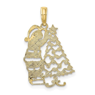 10k Yellow Gold Polished Christmas Tree and Santa Pendant