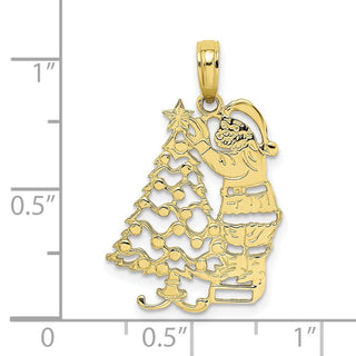 10k Yellow Gold Polished Christmas Tree and Santa Pendant